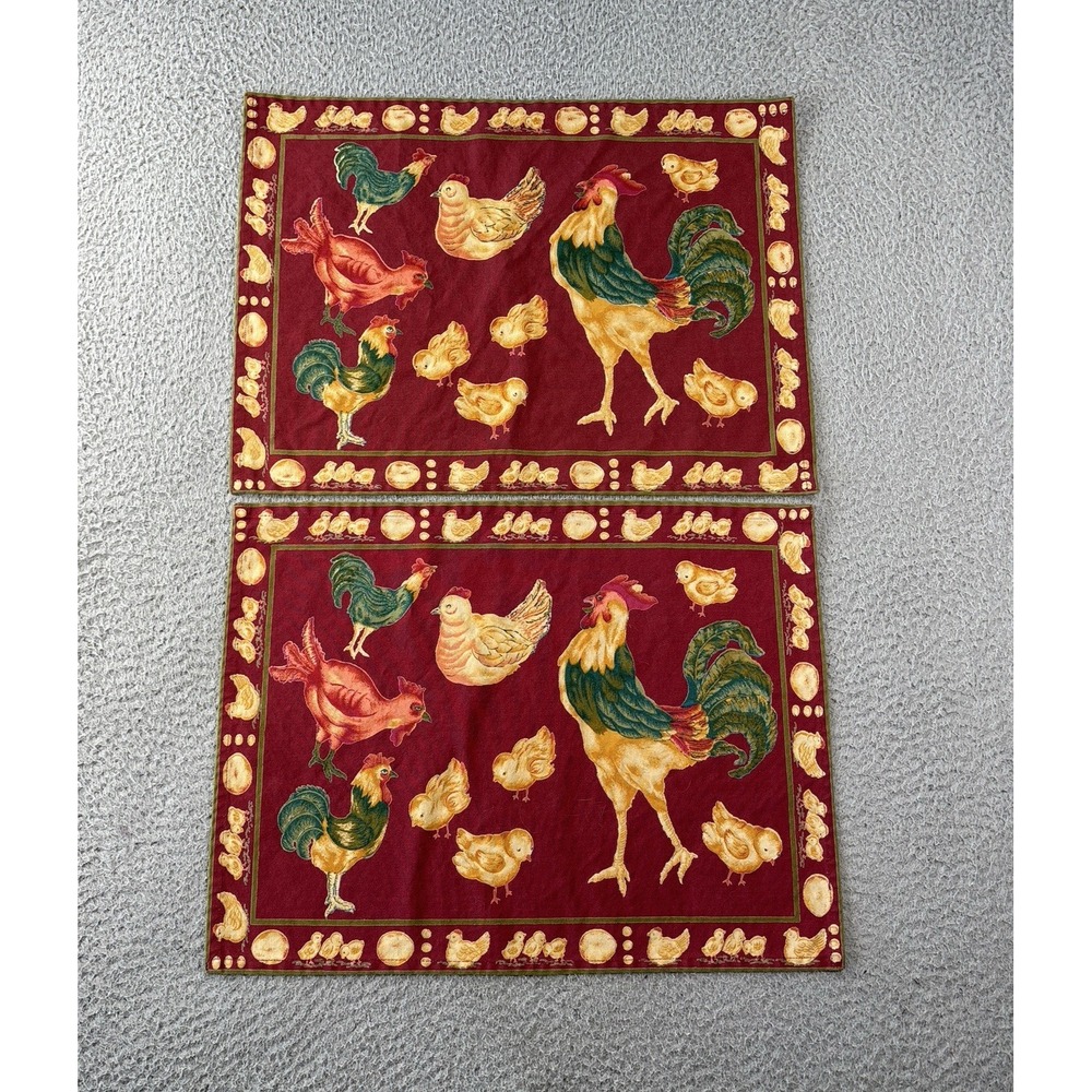 Vintage April Cornell Rooster & Hen Placemats Set of 2